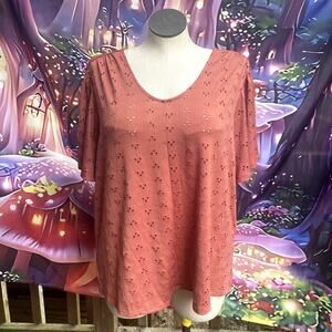 Fred David Dusty Pink Eyelet Style Blouse 2X
